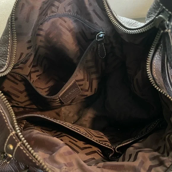 “Via Spiga” brown leather shoulder bag with fringe and pockets. - Picture 3 of 5